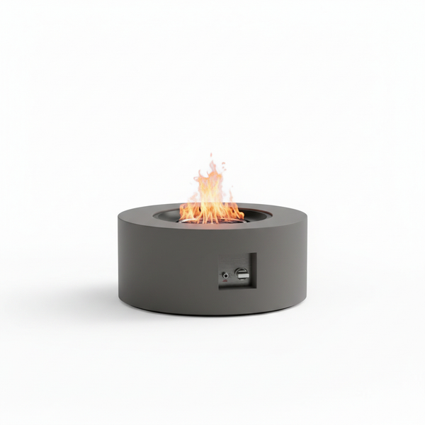 30 In. round Propane Fire Pit Table 50,000 BTU Gray Outdoor Fire Table with Lid, Rocks and Cover-Backyard Fire Pit