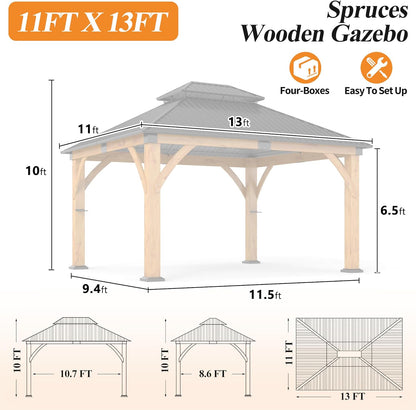 11’X 13’ Outdoor Spruce Wood Gazebo
