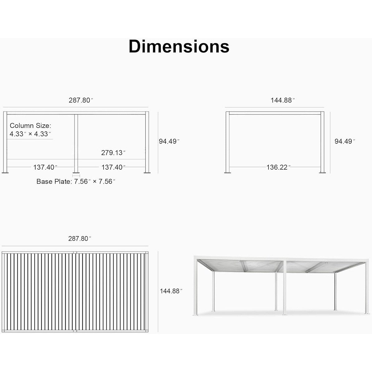 Louvered Pergola Modern White Pergola with Adjustable Roof for Deck Backyard Garden