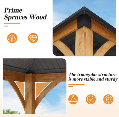 11’X 13’ Outdoor Spruce Wood Gazebo